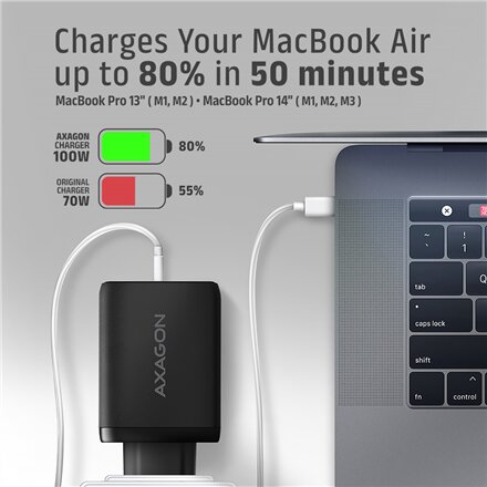 AXAGON GaN wallcharger, 3x port (USB-A + 2x USB-C), PD3.0/PPS/QC4+/SFC2.0/AFC/SCP/FCP/Apple, 100W , ACU-DPQ100