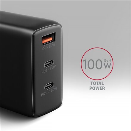 AXAGON GaN wallcharger, 3x port (USB-A + 2x USB-C), PD3.0/PPS/QC4+/SFC2.0/AFC/SCP/FCP/Apple, 100W , ACU-DPQ100