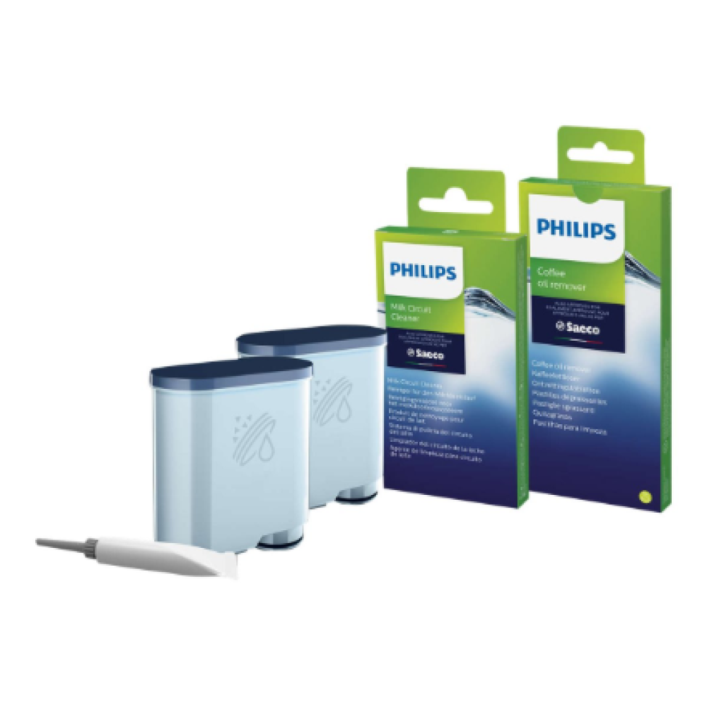 Philips , Coffee maker Maintenance kit: oil, 2xAquaClean, 6xcoffee oil remover tablets, 6xMilk circuit cleaner sachets , CA6707/10