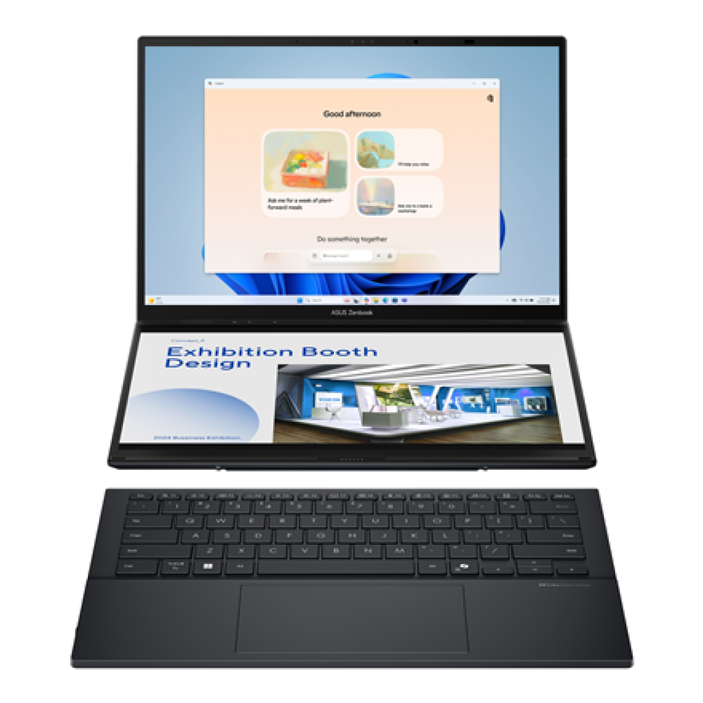 Asus Zenbook Duo UX8406CA-PZ068X , Basalt Gray , 14 , OLED , Touchscreen , 3K , 2880 x 1800 pixels , Glossy , Intel Core Ultra 9 , 285H , 32 GB , LPDDR5X , Solid-state drive capacity 2000 GB , Intel Arc Graphics , Windows 11 Pro , 802.11be , Bluetooth ver