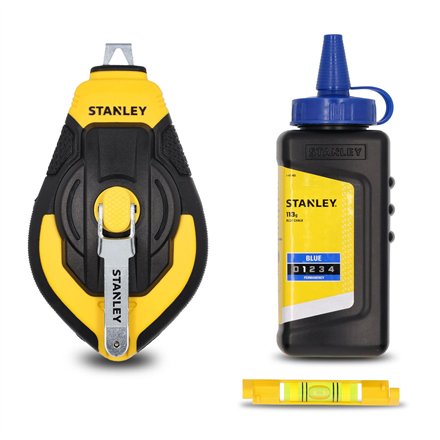 Stanley STHT47312-0 30M 3:1 Comfort Grip Reel Kit With Blue Chalk and Line Level
