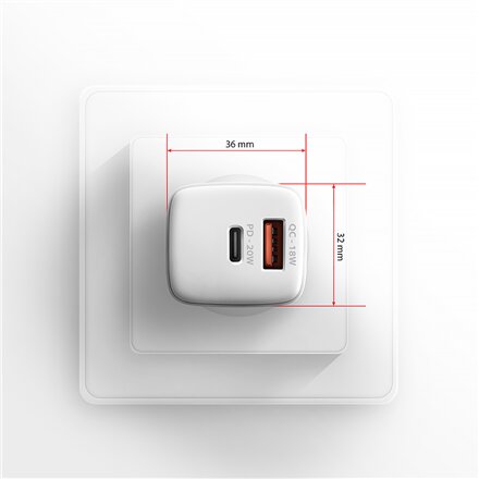 AXAGON Wallcharger 2x port (USB-A + USB-C), 20W , ACU-PQ20W