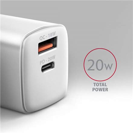 AXAGON Wallcharger 2x port (USB-A + USB-C), 20W , ACU-PQ20W