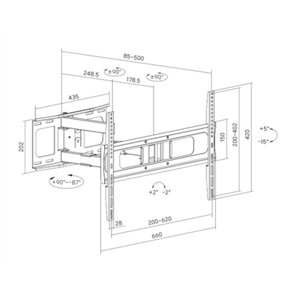 Sunne Wall mount , 37-86-EA2 Full-motion TV wall mount , 37-86 , Maximum weight (capacity) 50 kg , Black