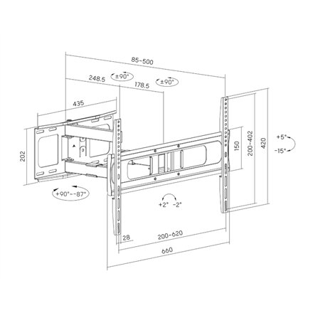 Sunne Wall mount , 37-86-EA2 Full-motion TV wall mount , 37-86 , Maximum weight (capacity) 50 kg , Black