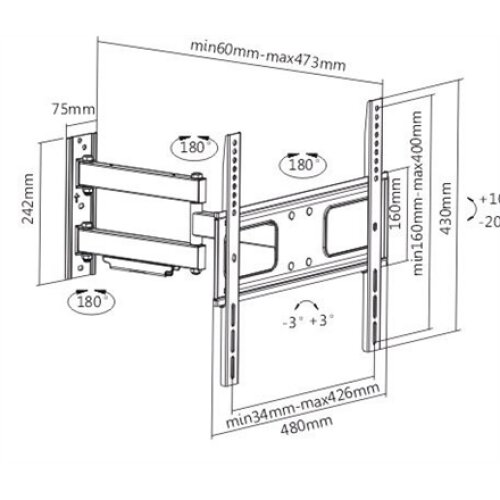 Sunne , Wall mount , 23-42-EAX2 , Full motion , 32-55 , Maximum weight (capacity) 50 kg , Black