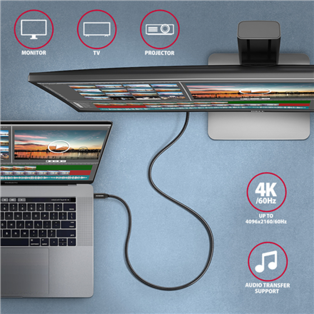 AXAGON SPEED + USB-C, USB 20Gbps Cable, 0.5 m , BUCM32-CM05AB , USB Type-C to USB Type-C