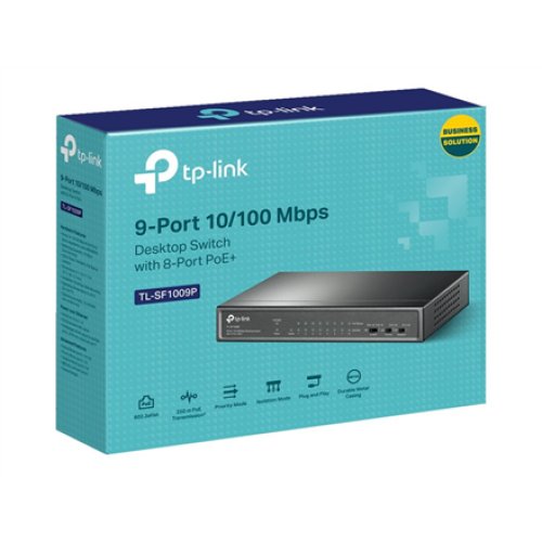 TP-LINK , Switch , TL-SF1009P , Unmanaged , Desktop , 10/100 Mbps (RJ-45) ports quantity 9 , PoE+ ports quantity 8 , Power supply type External