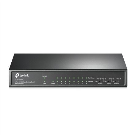 TP-LINK , Switch , TL-SF1009P , Unmanaged , Desktop , 10/100 Mbps (RJ-45) ports quantity 9 , PoE+ ports quantity 8 , Power supply type External