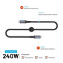 Fixed Braided Cable USB-C/USB-C, 2m, USB4 gen2 20Gbps, 4K 60Hz, 240W , FIXDBP-CC2-GR