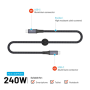 Fixed Braided Cable USB-C/USB-C, 2m, USB4 gen2 20Gbps, 4K 60Hz, 240W , FIXDBP-CC2-GR