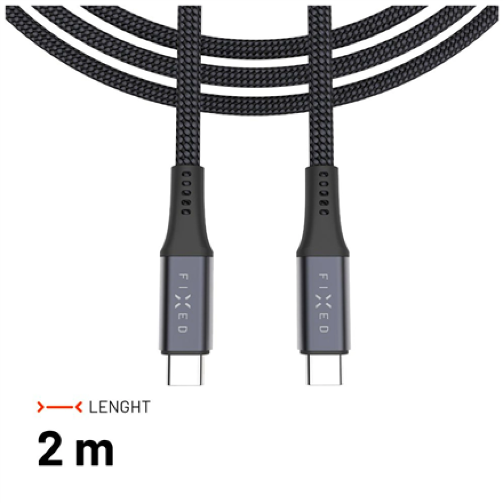 Fixed Braided Cable USB-C/USB-C, 2m, USB4 gen2 20Gbps, 4K 60Hz, 240W , FIXDBP-CC2-GR