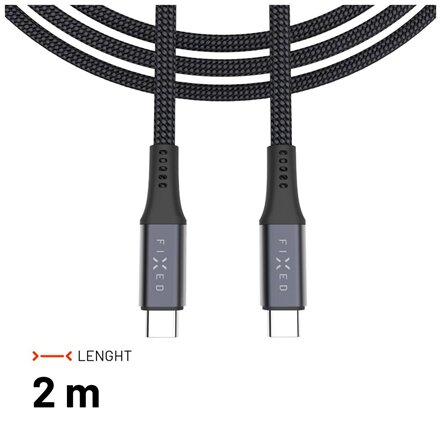 Fixed Braided Cable USB-C/USB-C, 2m, USB4 gen2 20Gbps, 4K 60Hz, 240W , FIXDBP-CC2-GR
