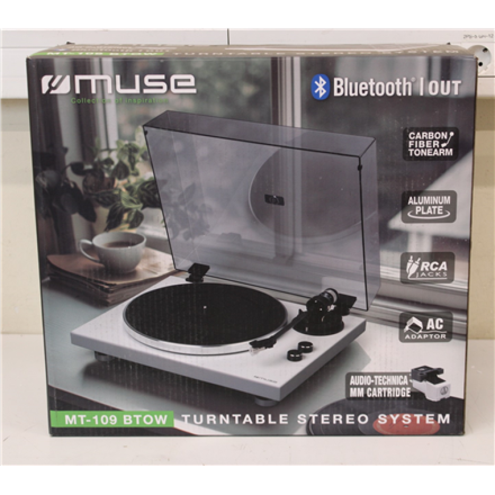 MT-109 BTOWSO SALE OUT. Muse MT-109 BTOW Hifi Turntable, White , Muse Hifi Turntable , MT-109 BTOW , Bluetooth Out , USED, SCRATCHES ON ALUMINUM PLATE