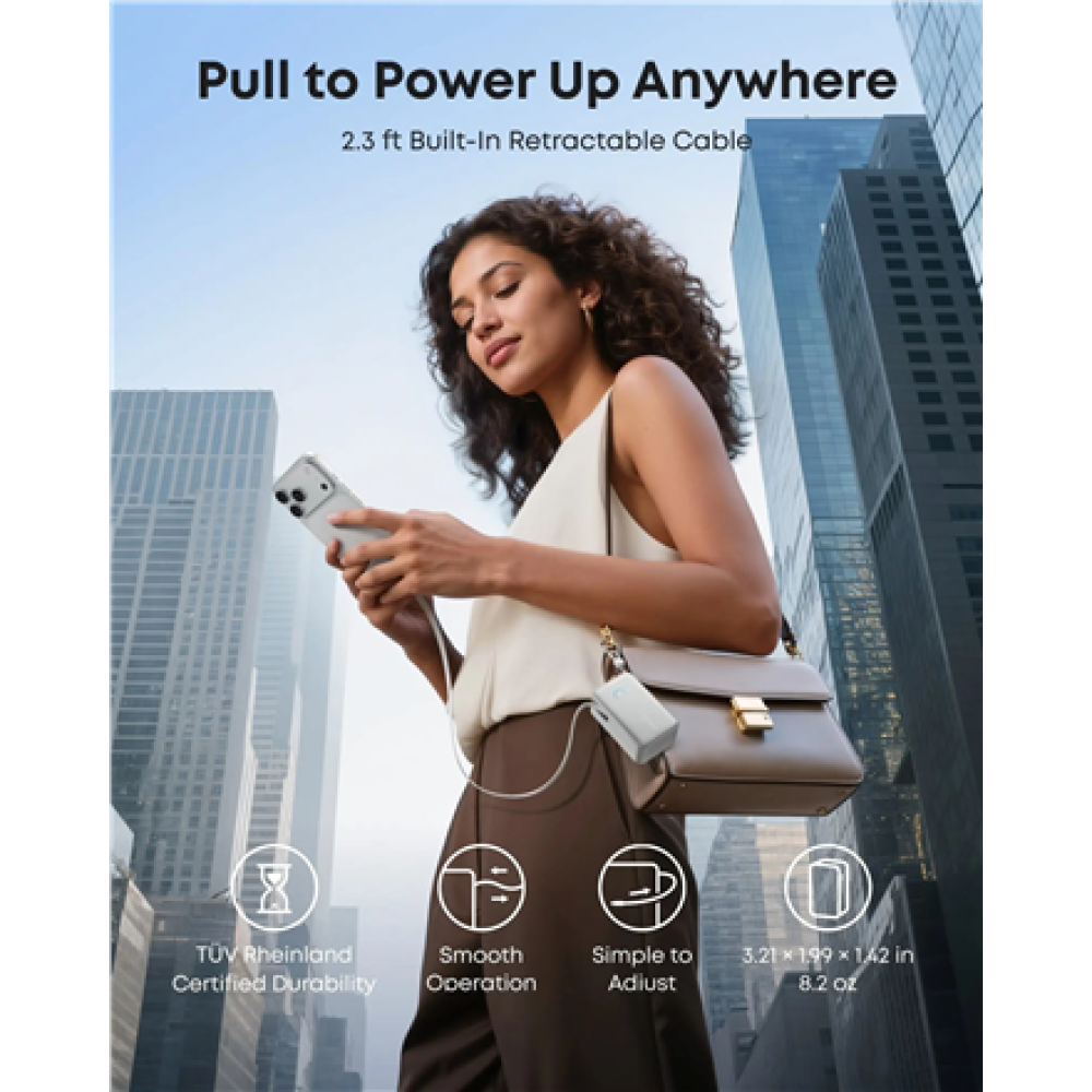 Anker Nano Power Bank 45W with Built-In Retractable USB-C Cable , A1638H21 , 10000 mAh , White