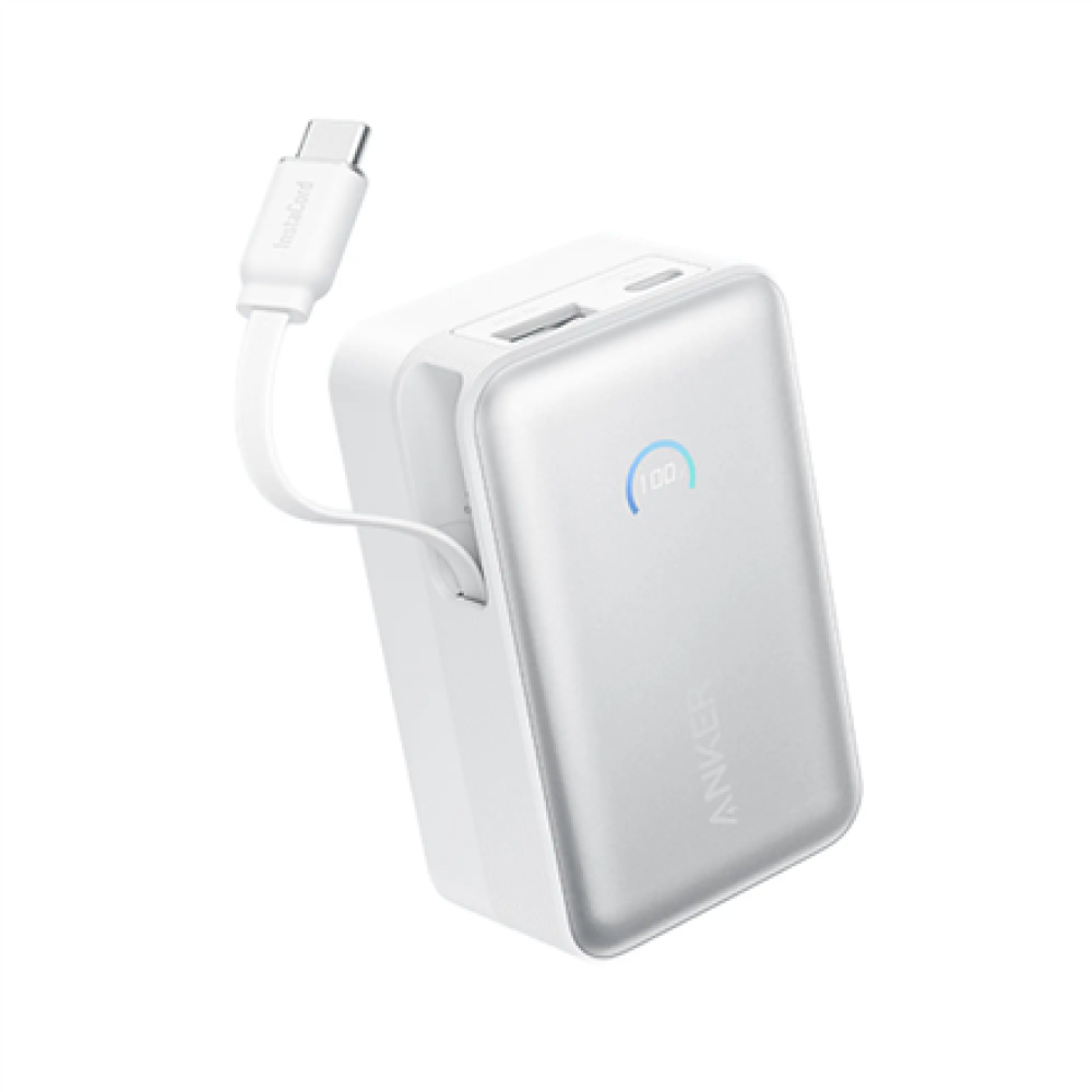 Anker Nano Power Bank 45W with Built-In Retractable USB-C Cable , A1638H21 , 10000 mAh , White