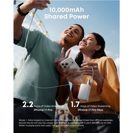 Anker Nano Power Bank 45W with Built-In Retractable USB-C Cable , A1638H21 , 10000 mAh , White