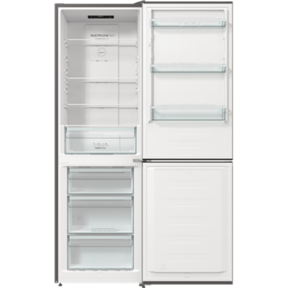 Gorenje , NRKE62XL , Refrigerator , Energy efficiency class E , Free standing , Combi , Height 185 cm , No Frost system , Fridge net capacity 204 L , Freezer net capacity 96 L , Display , 38 dB , Grey