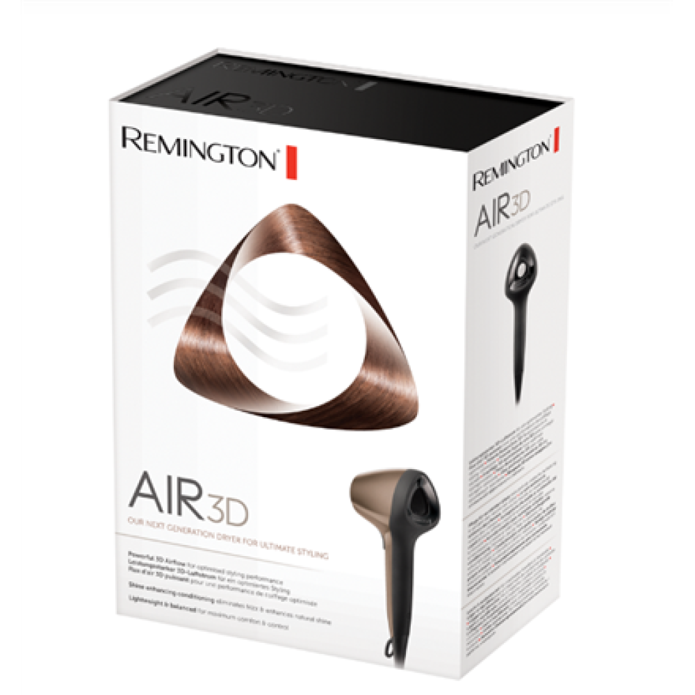 Remington The Salon Collection Air3D Hair Dryer , D7777 , 1800 W , Number of temperature settings 3 , Ionic function , Diffuser nozzle , Brown