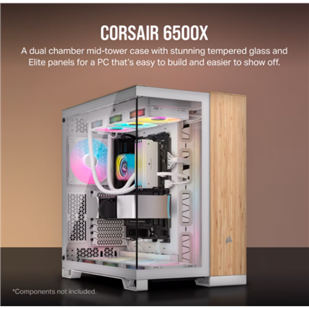 Corsair Dual Chamber PC Case , 6500X , White/Bamboo wood , Mid Tower , Power supply included No