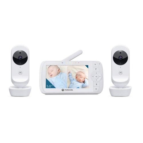 Motorola , Video Baby Monitor - Two camera pack , VM35-2 5.0 , 5.0 diagonal color screen; 5 x preloaded lullabies; Two-way talk; Room temperature monitoring; Infrared night vision; LED sound level indicator; 2.4GHz FHSS wireless technology for in-home vie