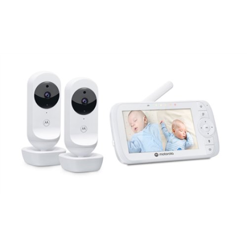 Motorola , Video Baby Monitor - Two camera pack , VM35-2 5.0 , 5.0 diagonal color screen; 5 x preloaded lullabies; Two-way talk; Room temperature monitoring; Infrared night vision; LED sound level indicator; 2.4GHz FHSS wireless technology for in-home vie