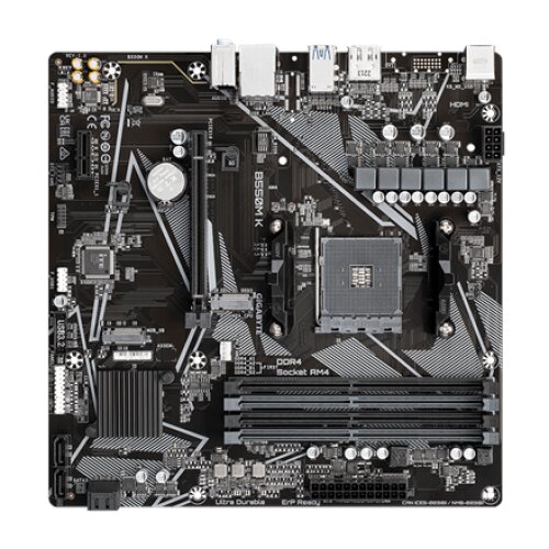 Gigabyte , B550M K 1.0 M/B , Processor family AMD , Processor socket AM4 , DDR4 DIMM , Memory slots 4 , Supported hard disk drive interfaces SATA, M.2 , Number of SATA connectors 4 , Chipset AMD B550 , Micro ATX