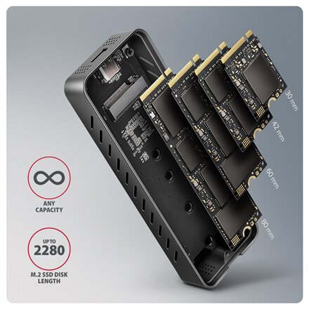 AXAGON USB-C 20Gbps - M.2 NVMe SSD ARMORED Box , EEM2-20G