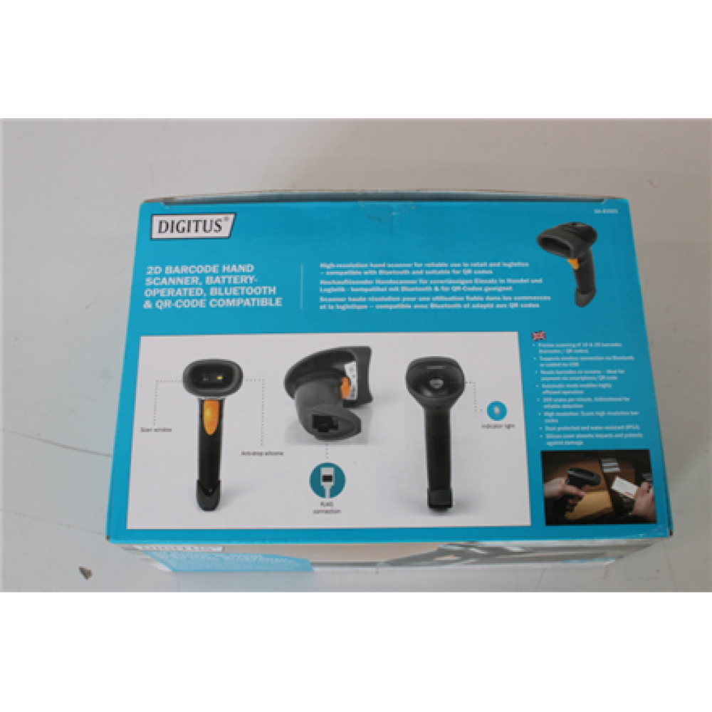 SALE OUT. DIGITUS 2D Bluetooth Barcode Scanner 200 scan/sec, with holder, UNPACKED, USED, SCRATCHED SCANNER SIDE AND TOP OF THE STAND , Digitus , 2D Bluetooth Barcode Scanner DA-81003 UNPACKED, USED, SCRATCHED SCANNER SIDE AND TOP OF THE STAND