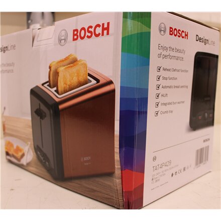 SALE OUT. Bosch TAT4P429 DesignLine Toaster, 970 W, 2 slots, Copper , SALE OUT. , Bosch DesignLine Toaster , TAT4P429 , Power 970 W , Number of slots 2 , Housing material Stainless Steel , Copper/Black , DAMAGED PACKAGING