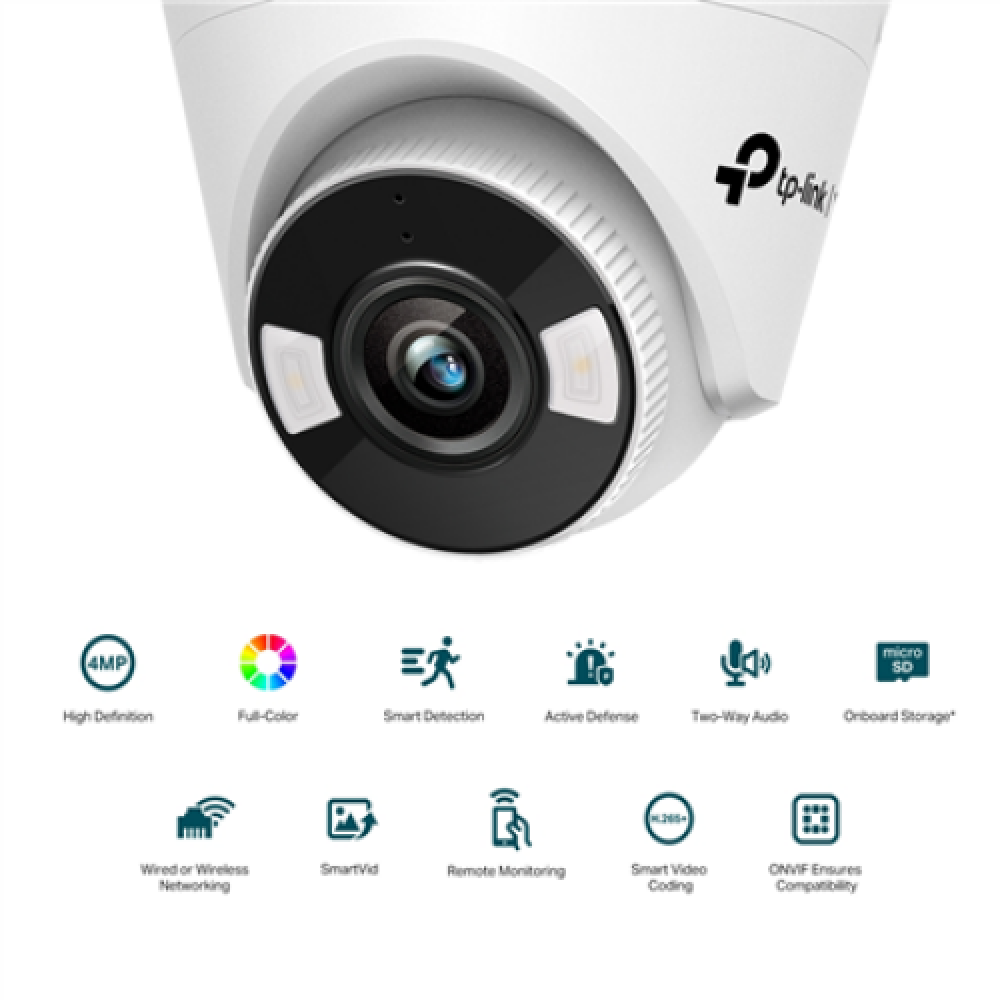 TP-LINK VIGI 4MP Full-Colour Turret Network Camera VIGI C440 Dome 4 MP 2.8 mm H.265+/H.265/H.264+/H.264 MicroSD