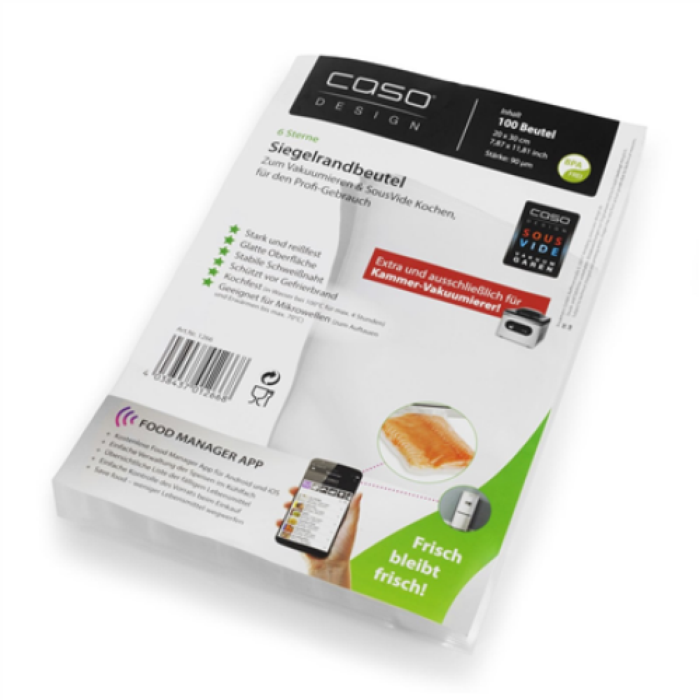 Caso Sealed edge bags 01266 100 units, Dimensions (W x L) 20 x 30 cm, Transparent