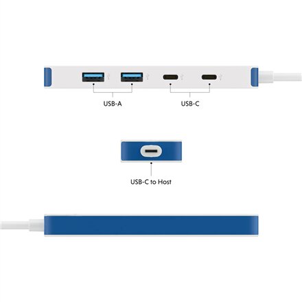 Hyper HyperDrive Flex 4 Port USB-C Combo Hub, White/Blue , HD5200BUGL