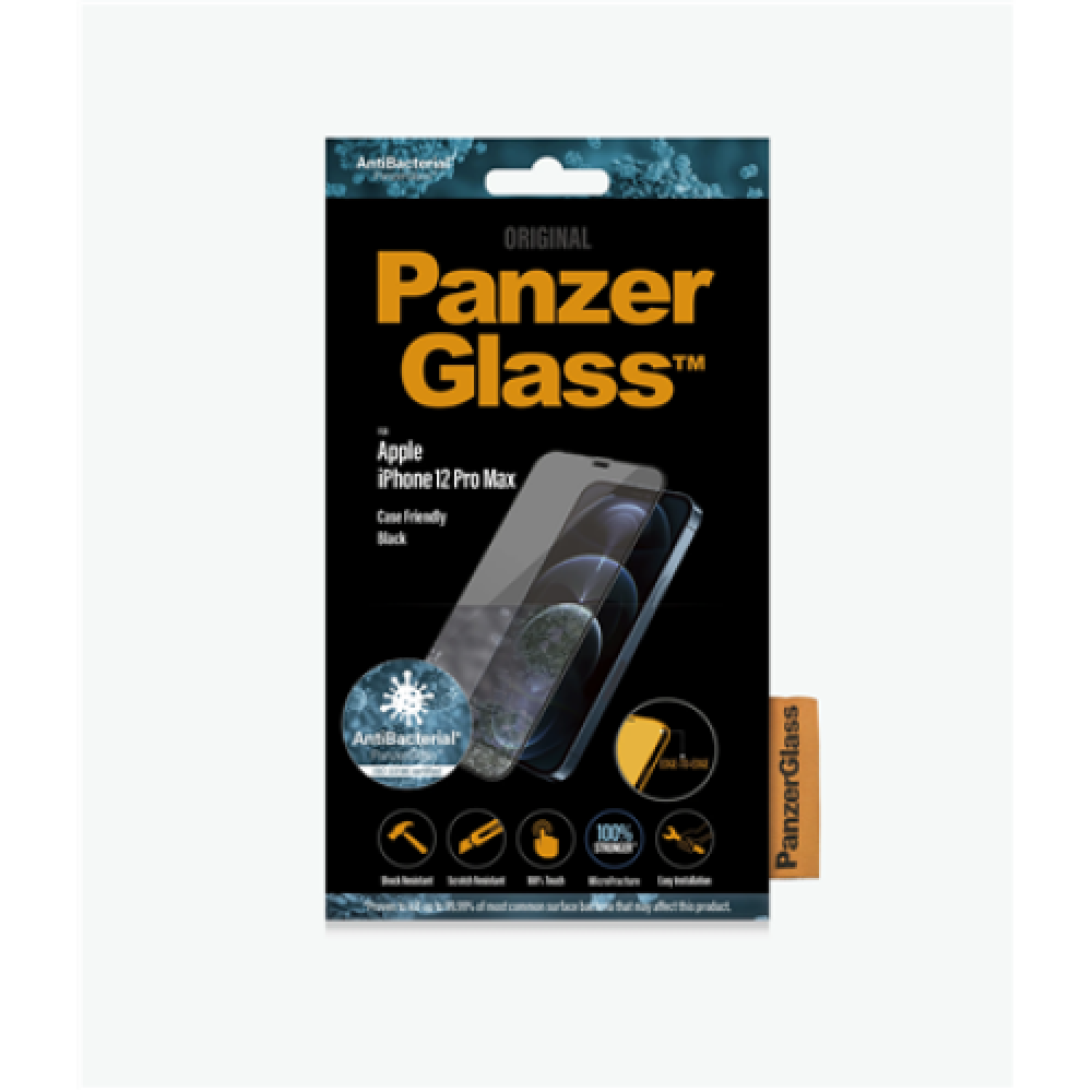 PanzerGlass Anti-Glare AB Apple, iPhone 12 Pro Max, Antibacterial glass, Black, Anti-Blue Light Screen Protector, Case friendly