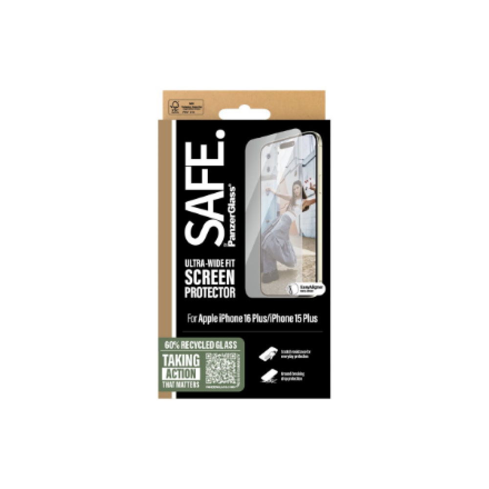 PanzerGlass Screen protector , Apple , iPhone 16 Plus , Glass , Transparent , Ultra-Wide Fit