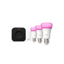 Philips Hue Starter set: 3 smart E27 bulbs, dimmer switch, Hue Bridge Pro , E27 , White and colored light