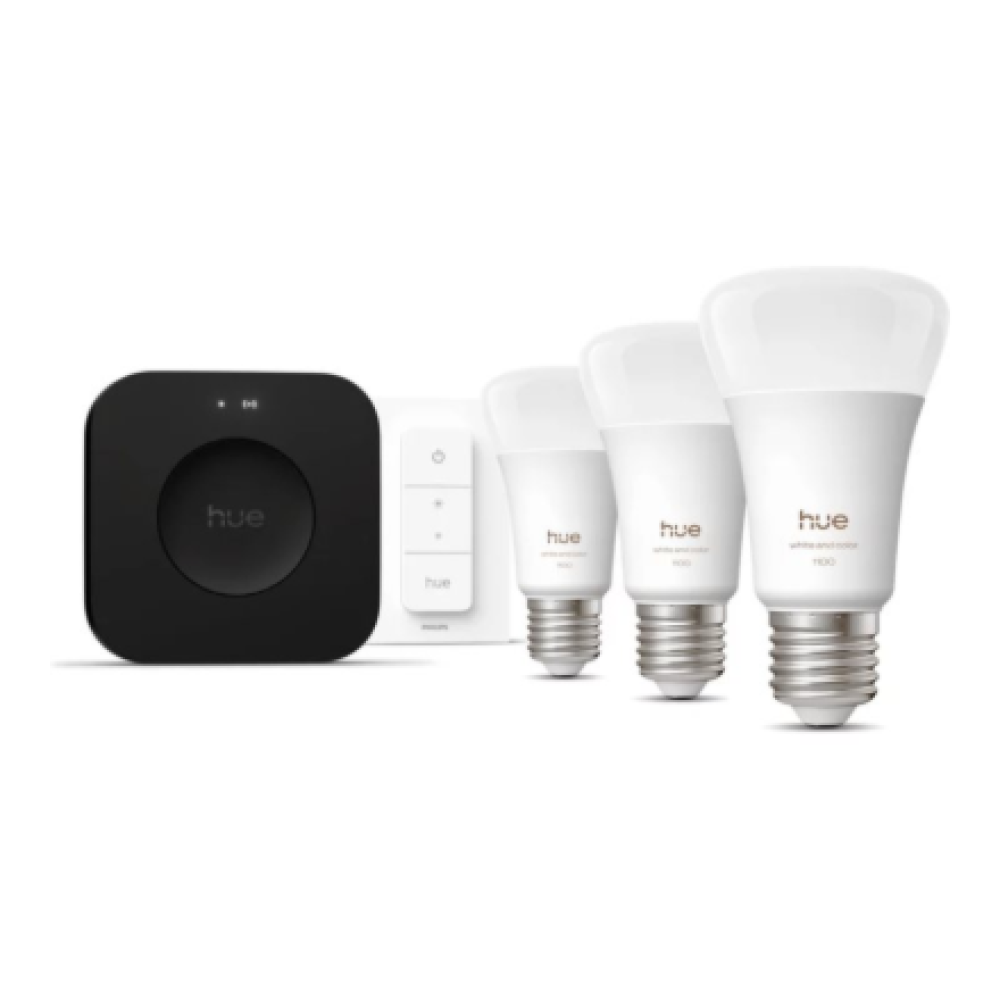Philips Hue Starter set: 3 smart E27 bulbs, dimmer switch, Hue Bridge Pro , E27 , White and colored light