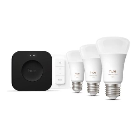 Philips Hue Starter set: 3 smart E27 bulbs, dimmer switch, Hue Bridge Pro , E27 , White and colored light