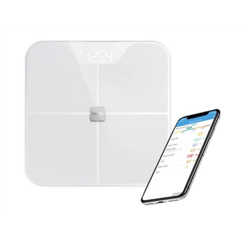 iHealth , Body Analysis Scales , HS2S , Body fat analysis , Body Mass Index (BMI) measuring , Body water percentage , Bone mass analysis , Maximum weight (capacity) 180 kg , Memory function , Multiple users , Muscle ratio/density analysis