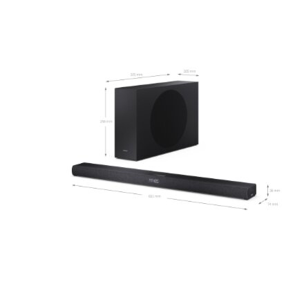 Sharp 2.1ch Ultra-slim Dolby Atmos/DTS Virtual: X Soundbar with Wireless Subwoofer , HT-SBW320 , 360 W , Bluetooth , Wireless connection , Black
