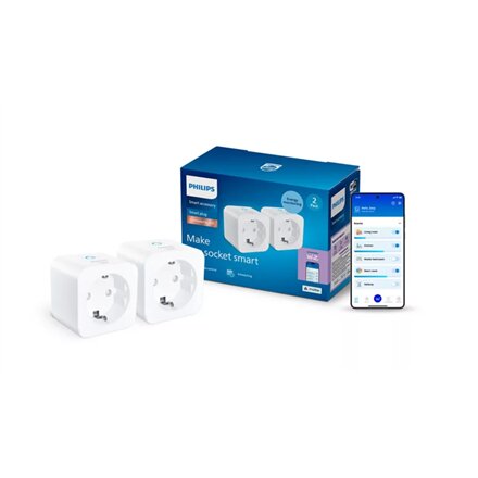 Philips Smart Smart Plug Matter Type F, Power Meter, 2-pack , White