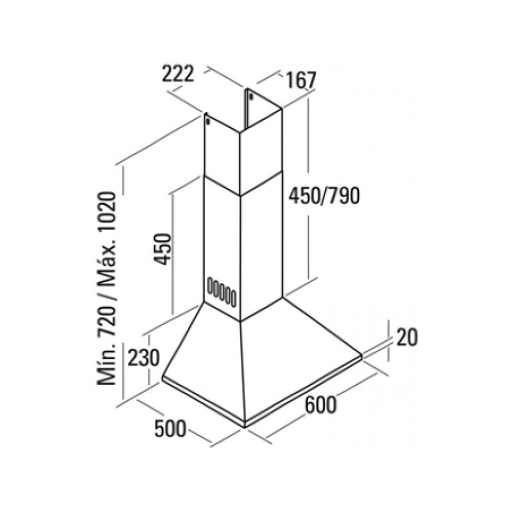 CATA Hood OMEGA 600 WH /L Wall mounted, Energy efficiency class C, Width 60 cm, 645 m³/h, Mechanical control, LED, White