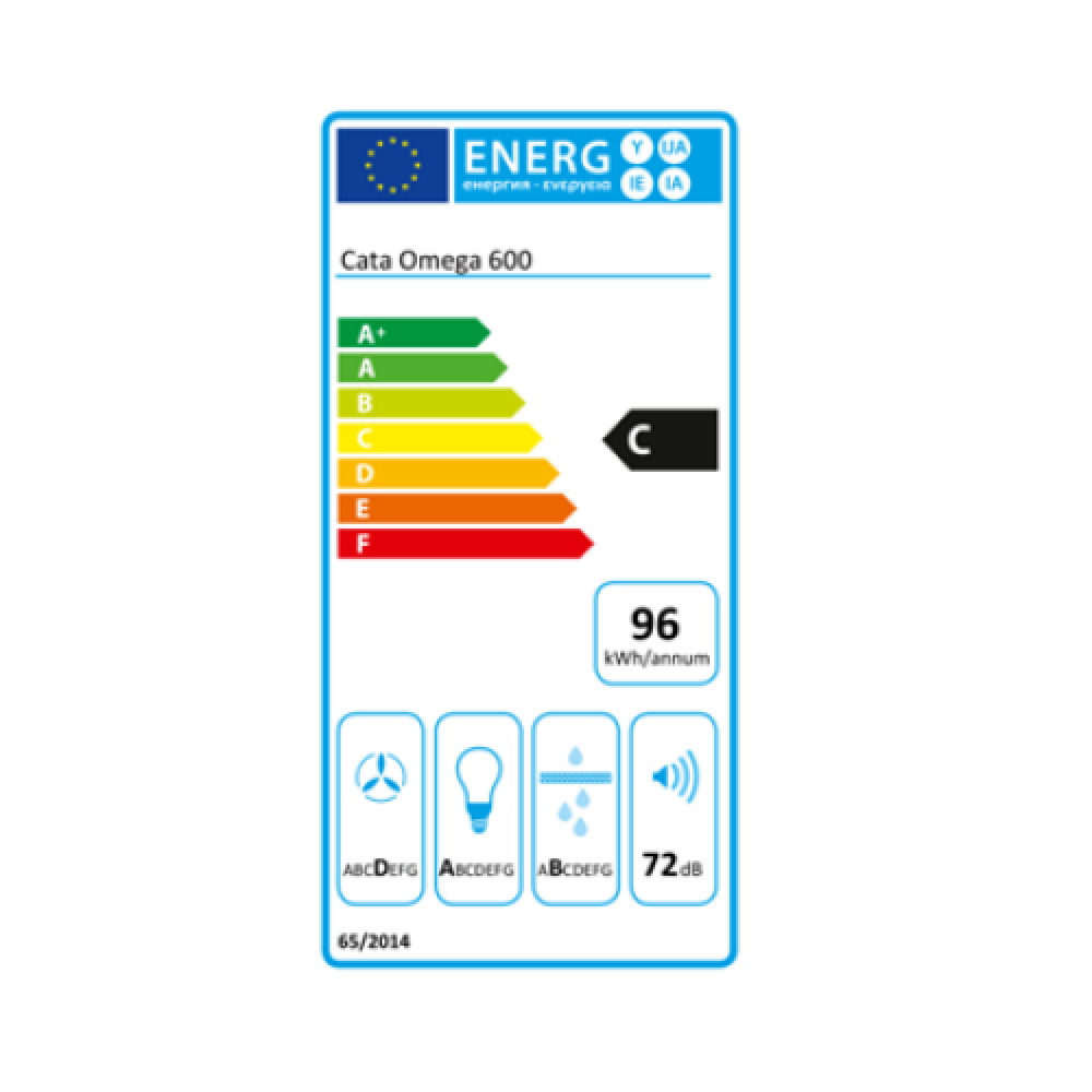CATA Hood OMEGA 600 WH /L Wall mounted, Energy efficiency class C, Width 60 cm, 645 m³/h, Mechanical control, LED, White