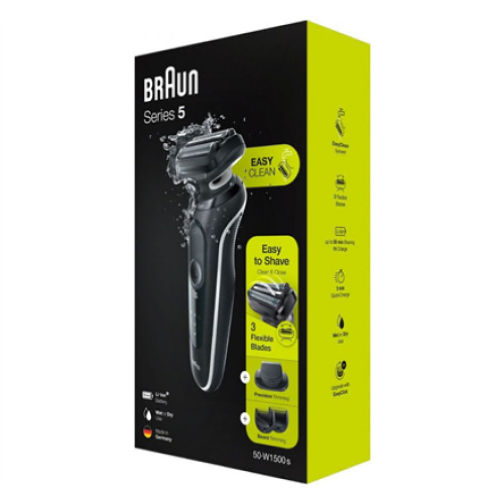 Braun , Shaver , 51-W1500s , Operating time (max) 50 min , Wet & Dry , Black/White
