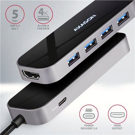 AXAGON SuperSpeed USB-C Combo 6in1 Hub , HMC-6H4A
