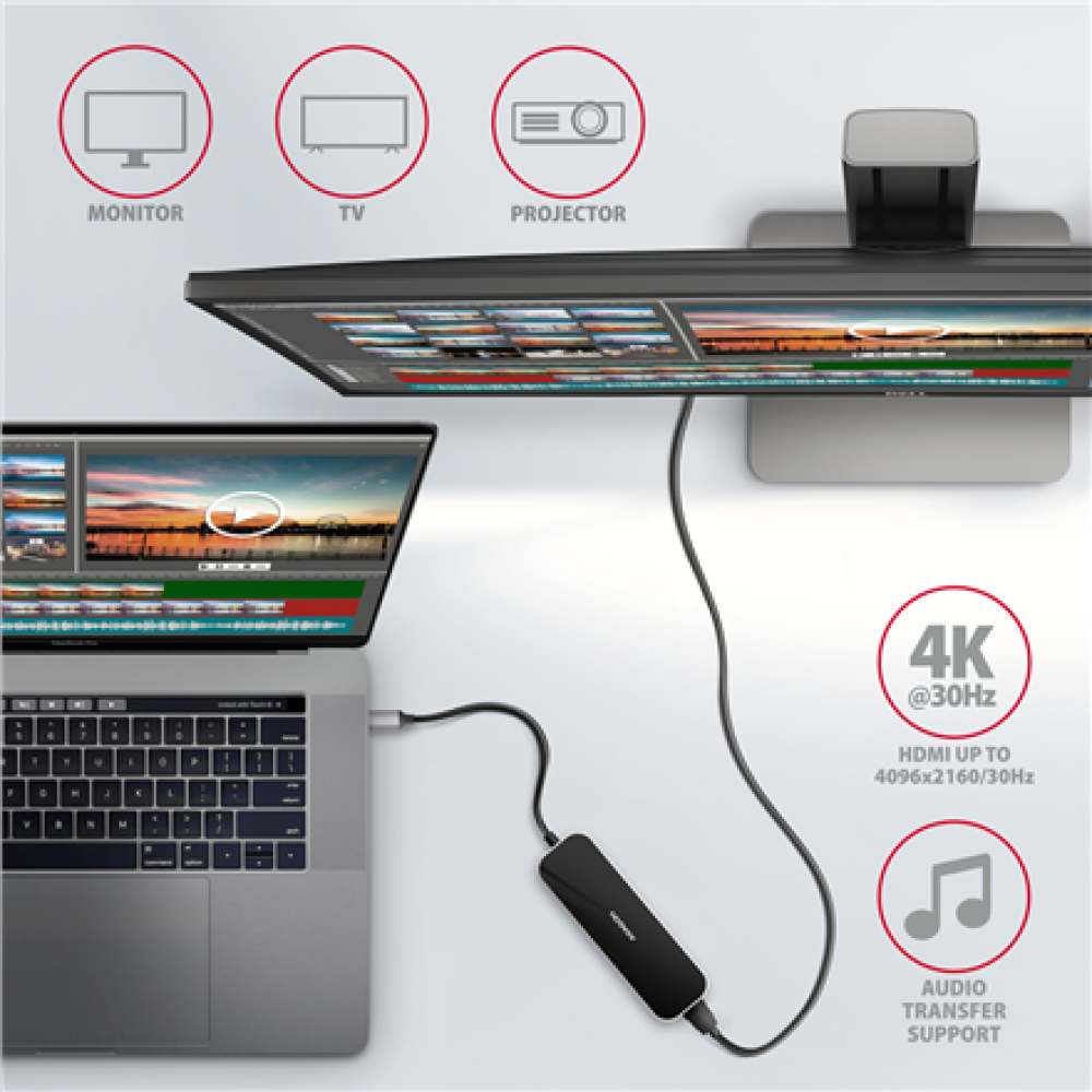 AXAGON SuperSpeed USB-C Combo 6in1 Hub , HMC-6H4A