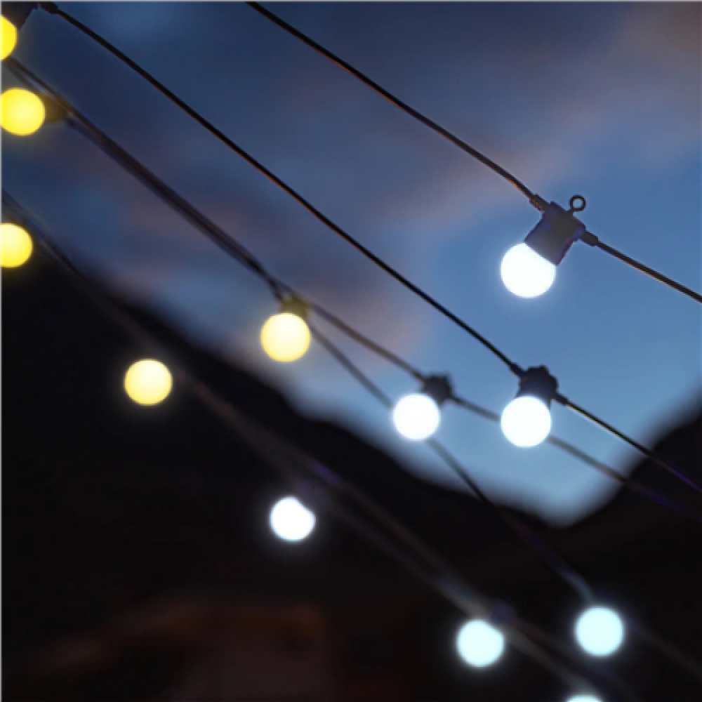 Twinkly,Festoon Smart LED Lights 40 AWW (Gold+Silver) G45 bulbs, 20m,AWW – Cool to Warm white