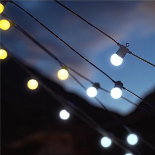 Twinkly,Festoon Smart LED Lights 40 AWW (Gold+Silver) G45 bulbs, 20m,AWW – Cool to Warm white