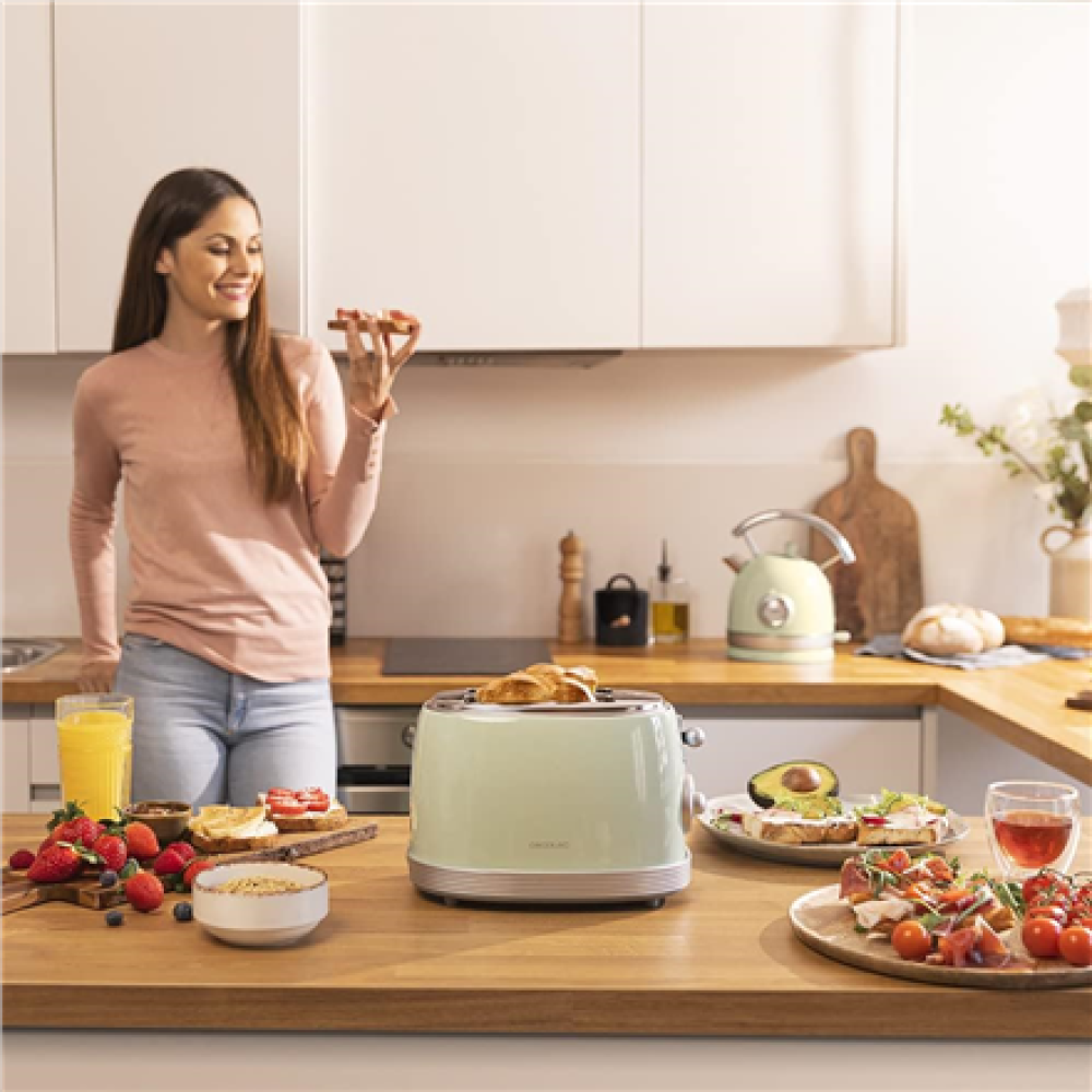 Cecotec Toaster , Toast&Taste 800 Vintage , Power 850 W , Number of slots 2 , Housing material Stainless steel , Light Green