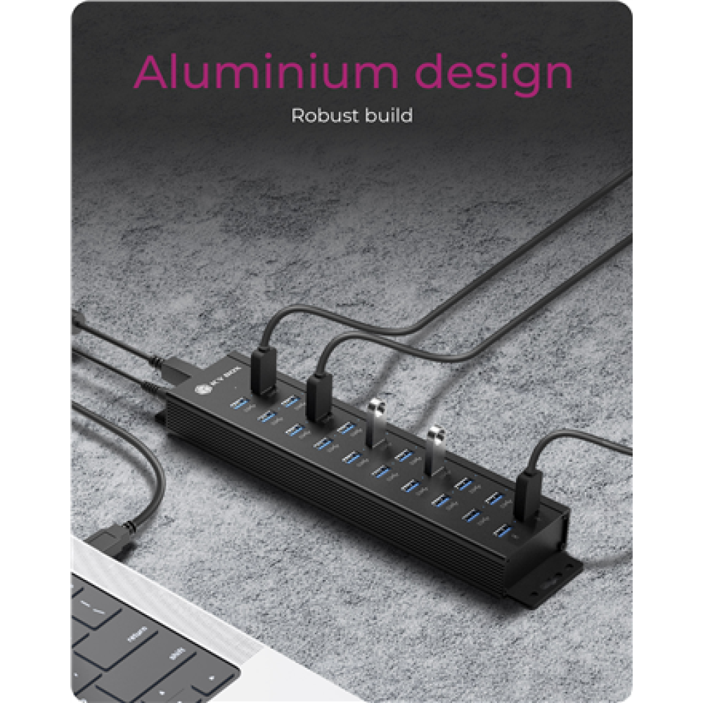Raidsonic , 20-in-1 USB HUB with power supply, on/off button and mounting brackets , IB-HUB1720-U3